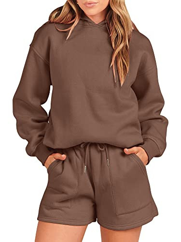 ANRABESS Women 2 Piece Outfits Hoodie Short Set Oversized Sweatshirt Shorts Sweatsuit Y2K Clothes 1046zongse-M | Amazon (US)