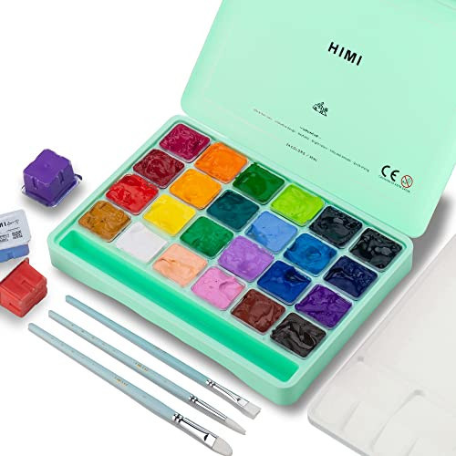 HIMI Gouache Paint Set, 24 Colors x 30ml/1oz with Brushes & Palette, Jelly Cup Design, Non-Toxic, Perfect for Beginners, Students, Artists(Green) | Amazon (US)