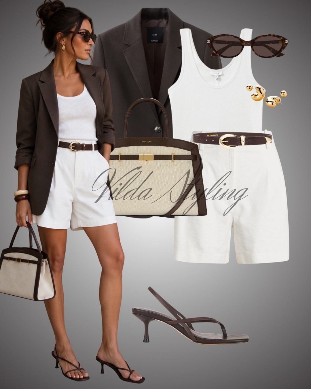 •Tailored Chocolate Blazer: Adds structure and depth to any outfit.
 •Classic White Tank: A versatile, essential base layer.
 •Tailored White Shorts: Clean, crisp, and perfectly summery.
 •Leather Belt & Kitten Heels: The perfect deep brown accents for a cohesive look.
 •Structured Tote & Gold Accessories: Elevate the entire aesthetic.
#QuietLuxury #SummerNeutrals #MinimalistStyle #CapsuleWardrobe

#LTKsummer #LTKstyletip #LTKworkwear