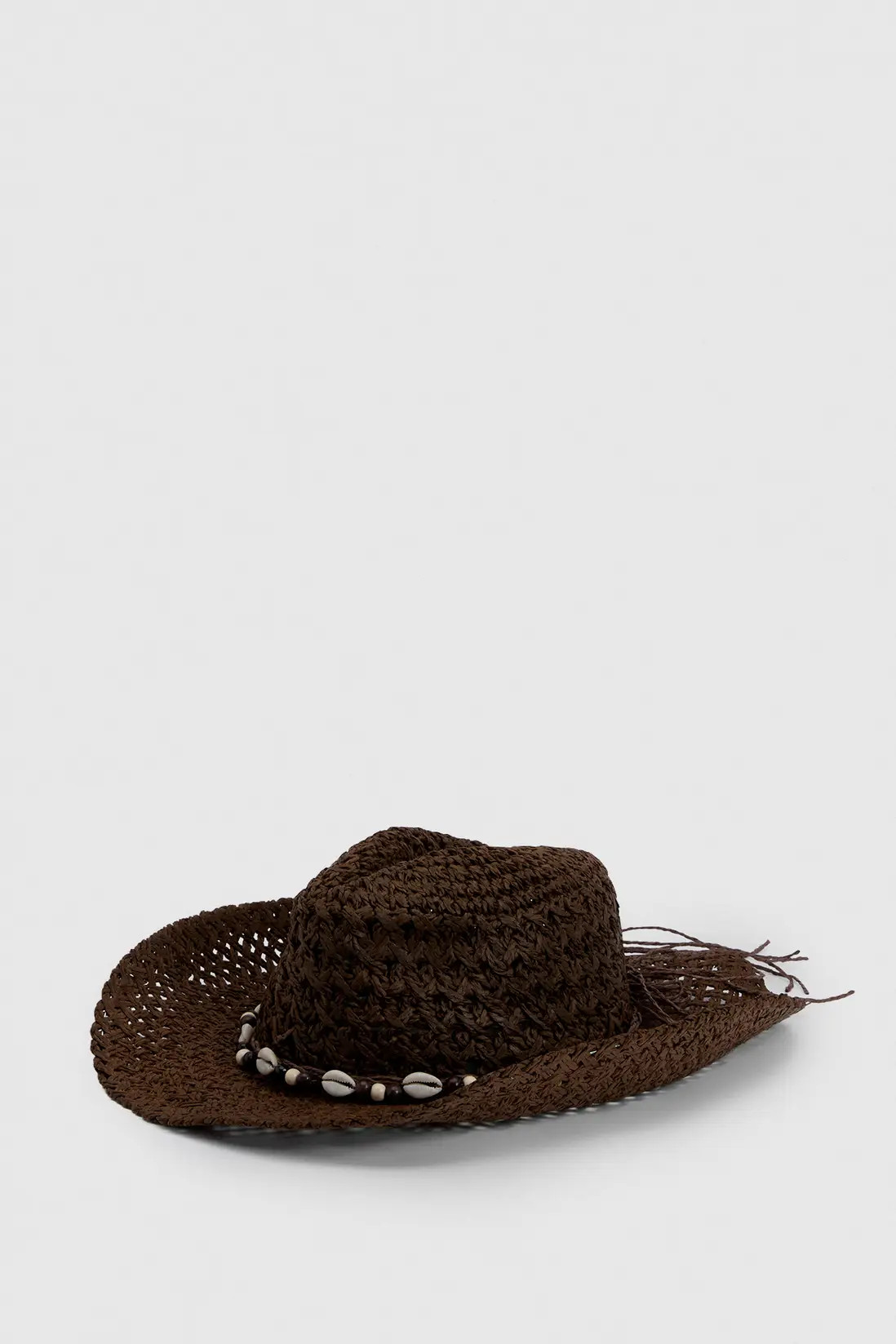 Chocolate Shell Detail Straw Western Cowboy Hat | Boohoo | Boohoo.com (UK & IE)