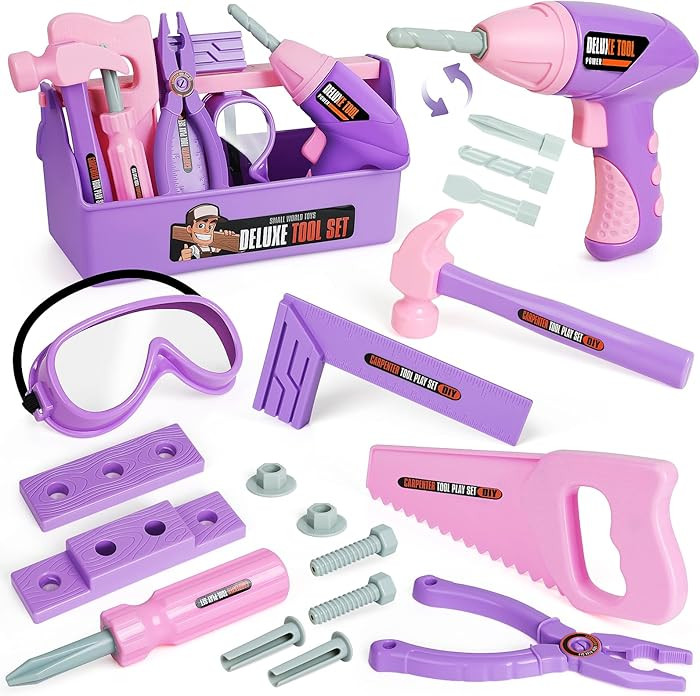 Kids Tool Set with Toy Drill, Toy Tool Box, Construction Tools, Pretend Play Toddler Girl Toys Gi... | Amazon (US)