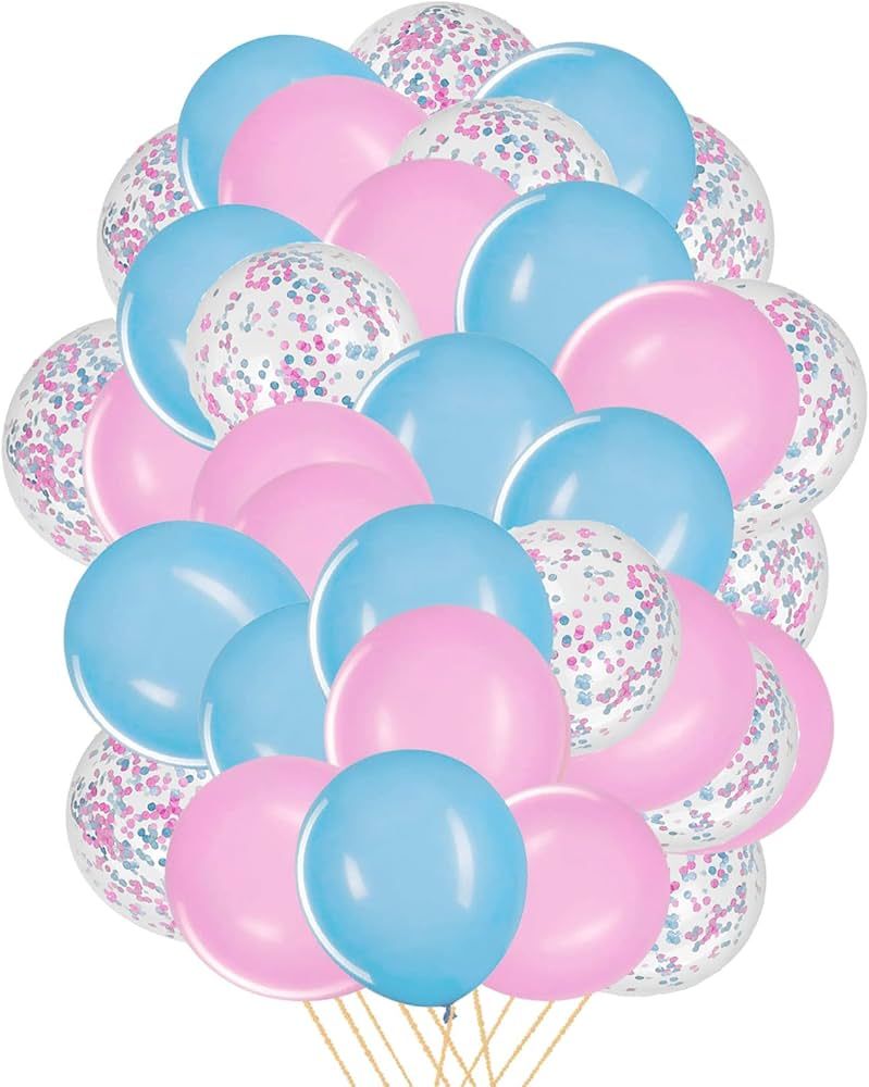 Gender Reveal Party Decorations 12 Inch Pink and Blue Confetti Balloons Latex Party Balloon Decor... | Amazon (US)