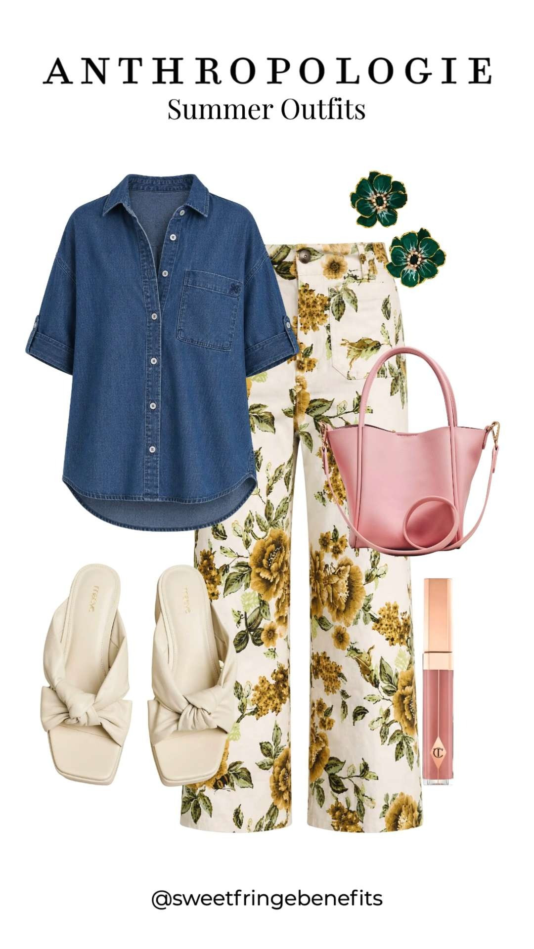 A relaxed denim shirt paired with bold floral pants is one of my favorite ways to create an elevated casual summer outfit 🫶🏻 

 #LTKootd #LTKSeasonal #LTKOver40