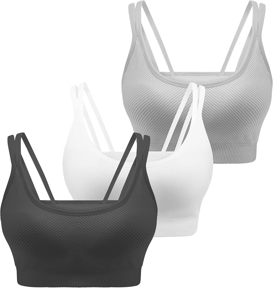 AKAMC 3 Pack Women's Medium Support Cross Back Wirefree Removable Cups Yoga Sport Bra | Amazon (US)