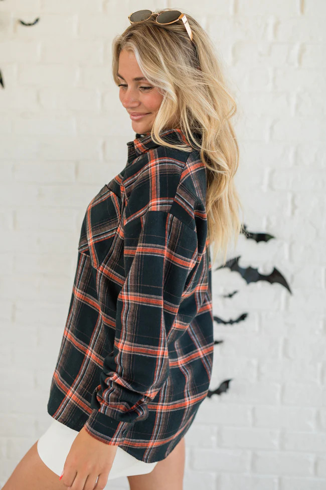 Made Me Realize Black and Orange Plaid Button Front Shirt FINAL SALE | Pink Lily