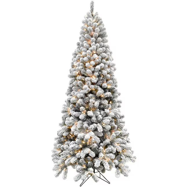 Fraser Hill Farm 9-ft Alaskan Flocked Pre-lit Flocked White Artificial Christmas Tree with LED Li... | Lowe's