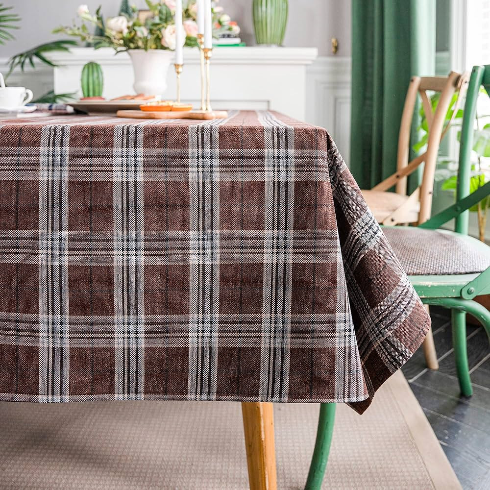 Neelvin Rustic Rectangle Plaid Thick Tablecloth Cotton Linen Table Linens Tablecloths Waterproof ... | Amazon (US)