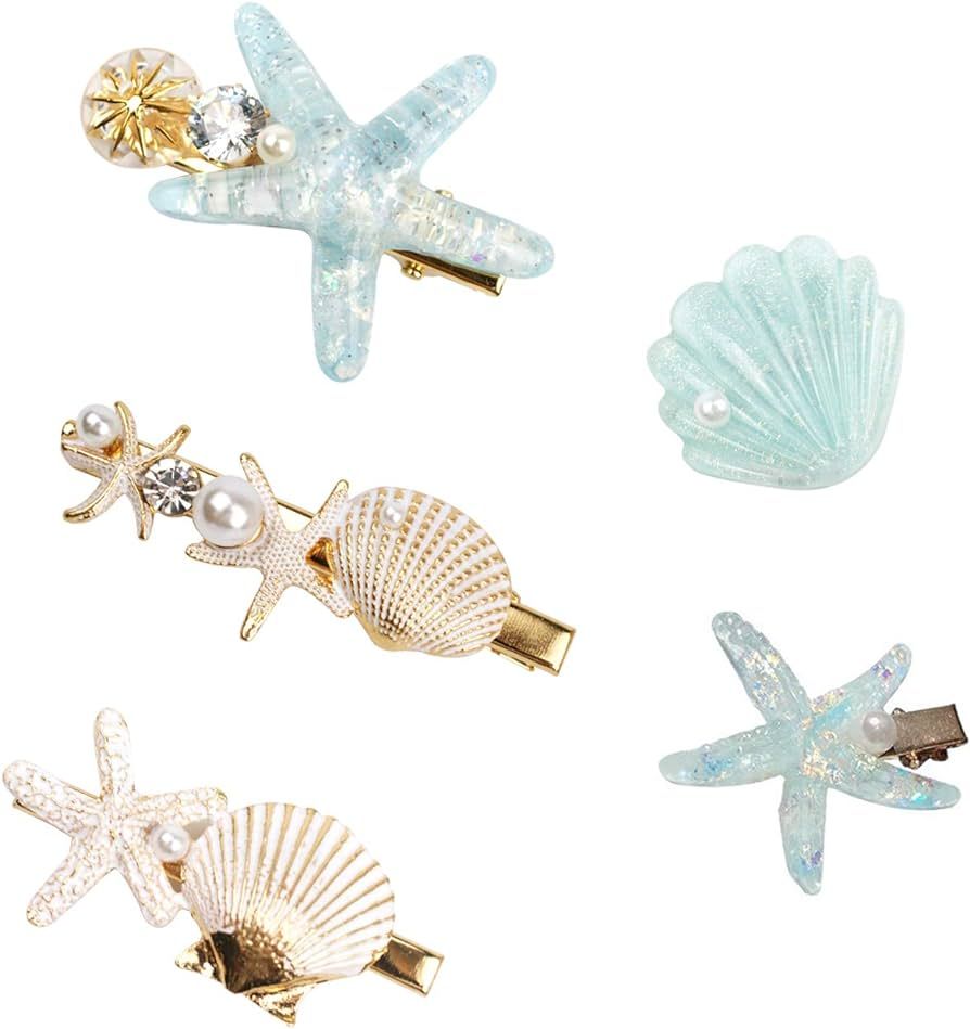 Shell Pearl Starfish Hair Clip Set for Women Girls, Princess Hair Clips, Alligator Hair Clips, La... | Amazon (US)