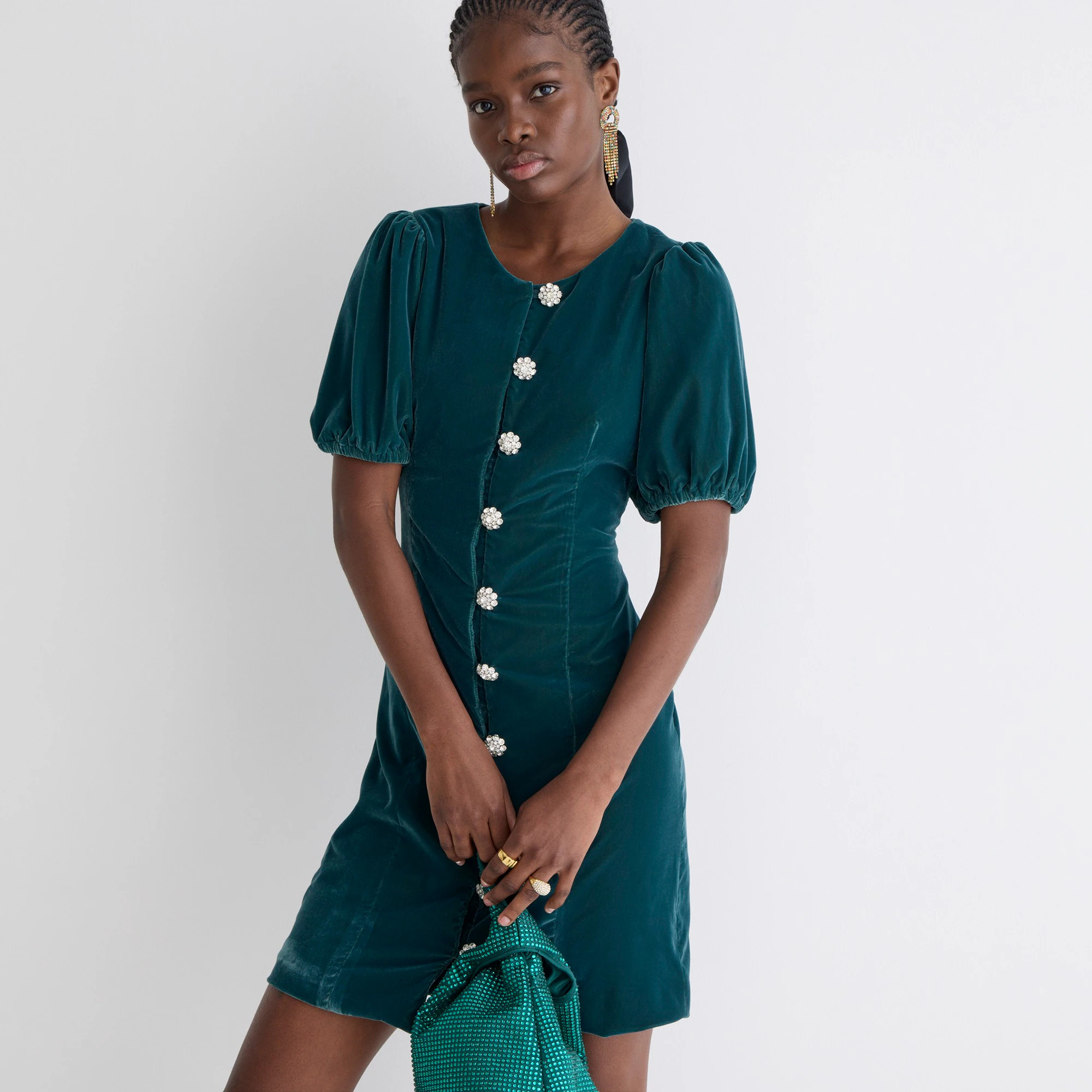 Velvet jeweled button-front mini dress | J. Crew US