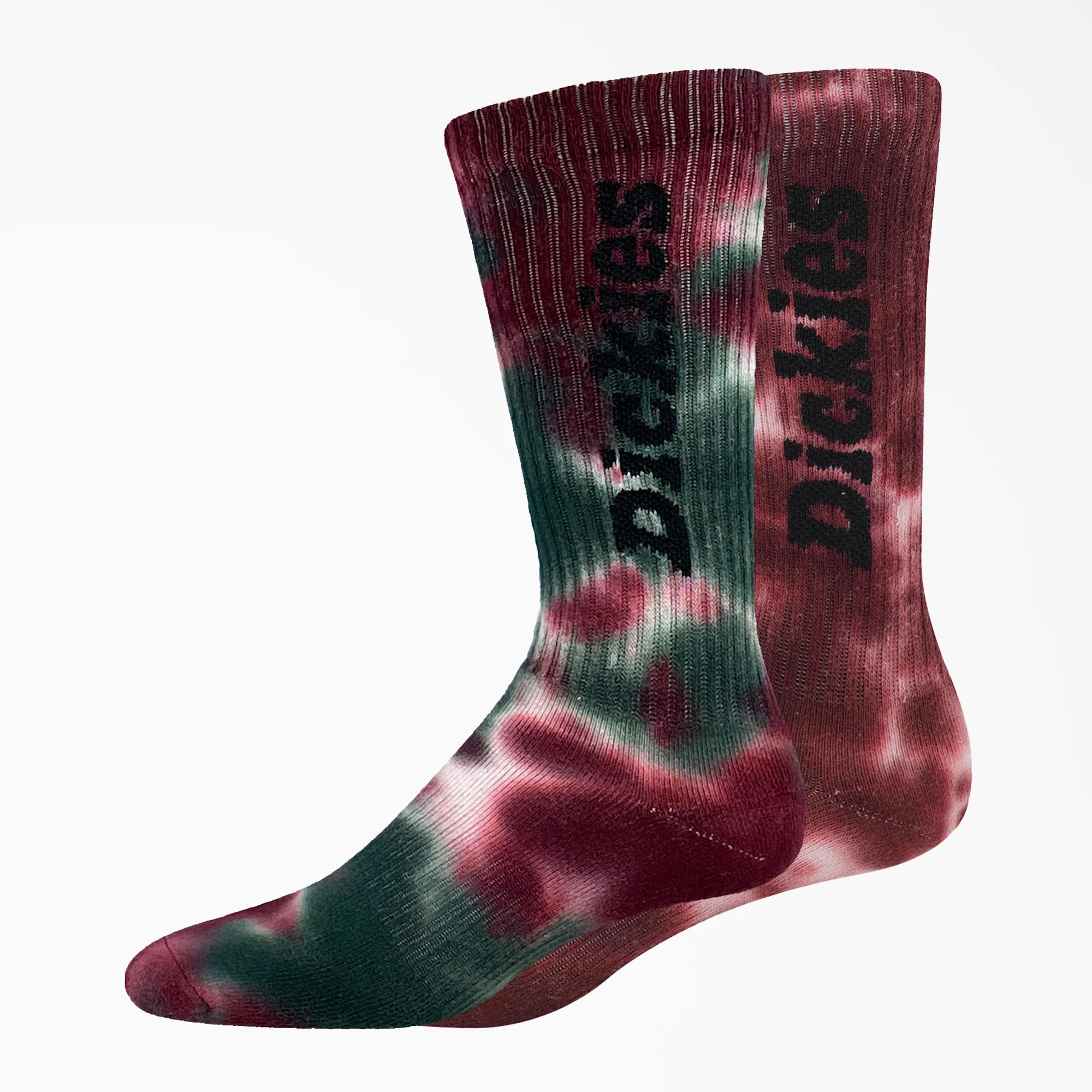 Dickies Men's Tie-Dye Crew Socks, Size 6-12, 2-Pack in Wine Tie-Dye | Dickies