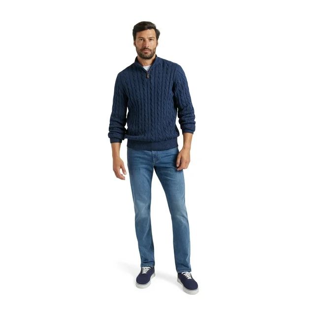 Chaps Men's & Big Men's Cable Twist Quarter Zip Cotton Sweater | Walmart (US)