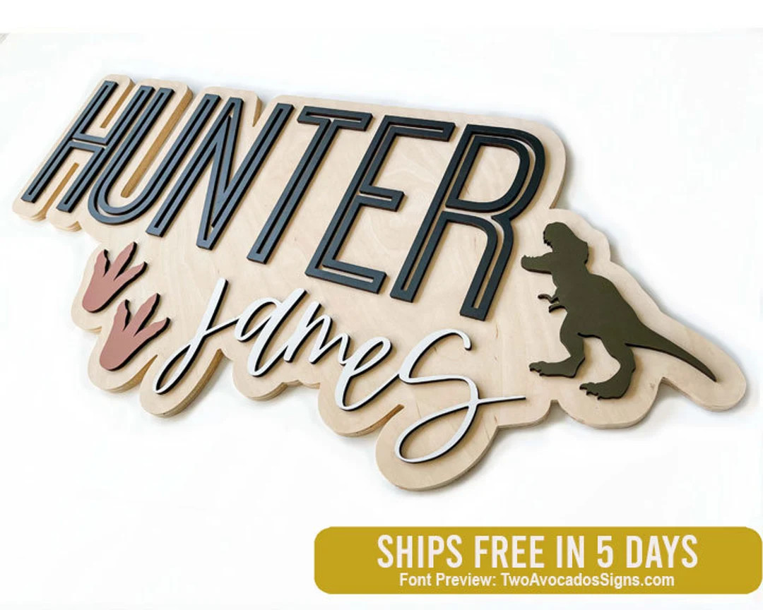 Dinosaur name sign, large wood name sign, nursery name sign, dinosaur nursery, above crib cut out... | Etsy (US)