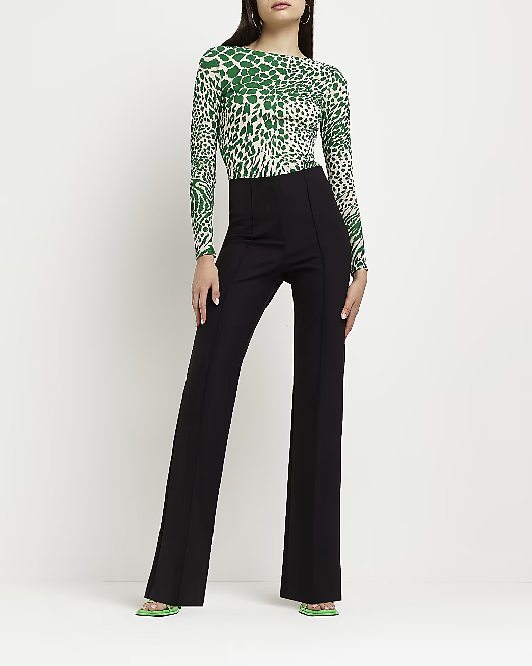 Green animal print devore bodysuit | River Island (UK & IE)