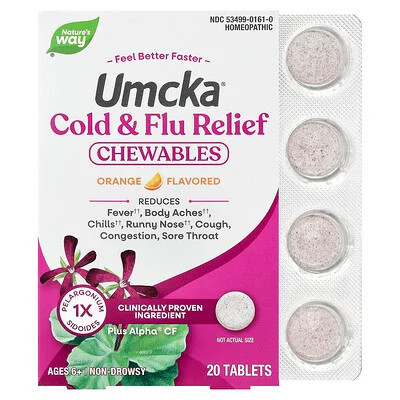 Nature's Way, Umcka®, Cold & Flu Relief Chewables, Ages 6+, Orange, 20 Tablets | iHerb