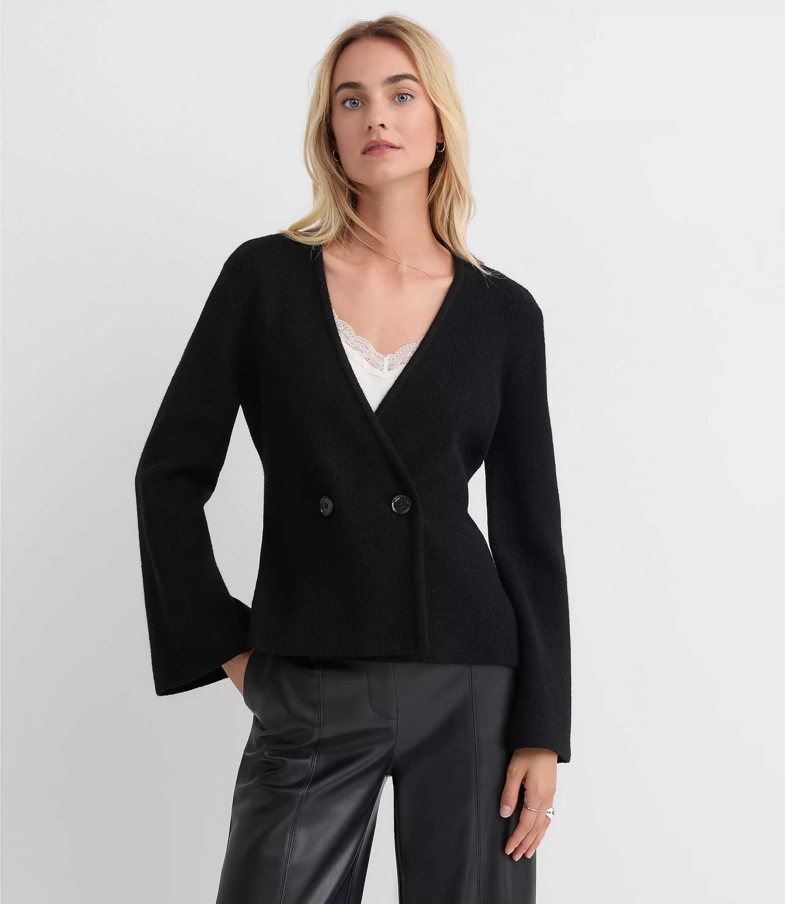 Ribbed Double Button Sweater Jacket | LOFT