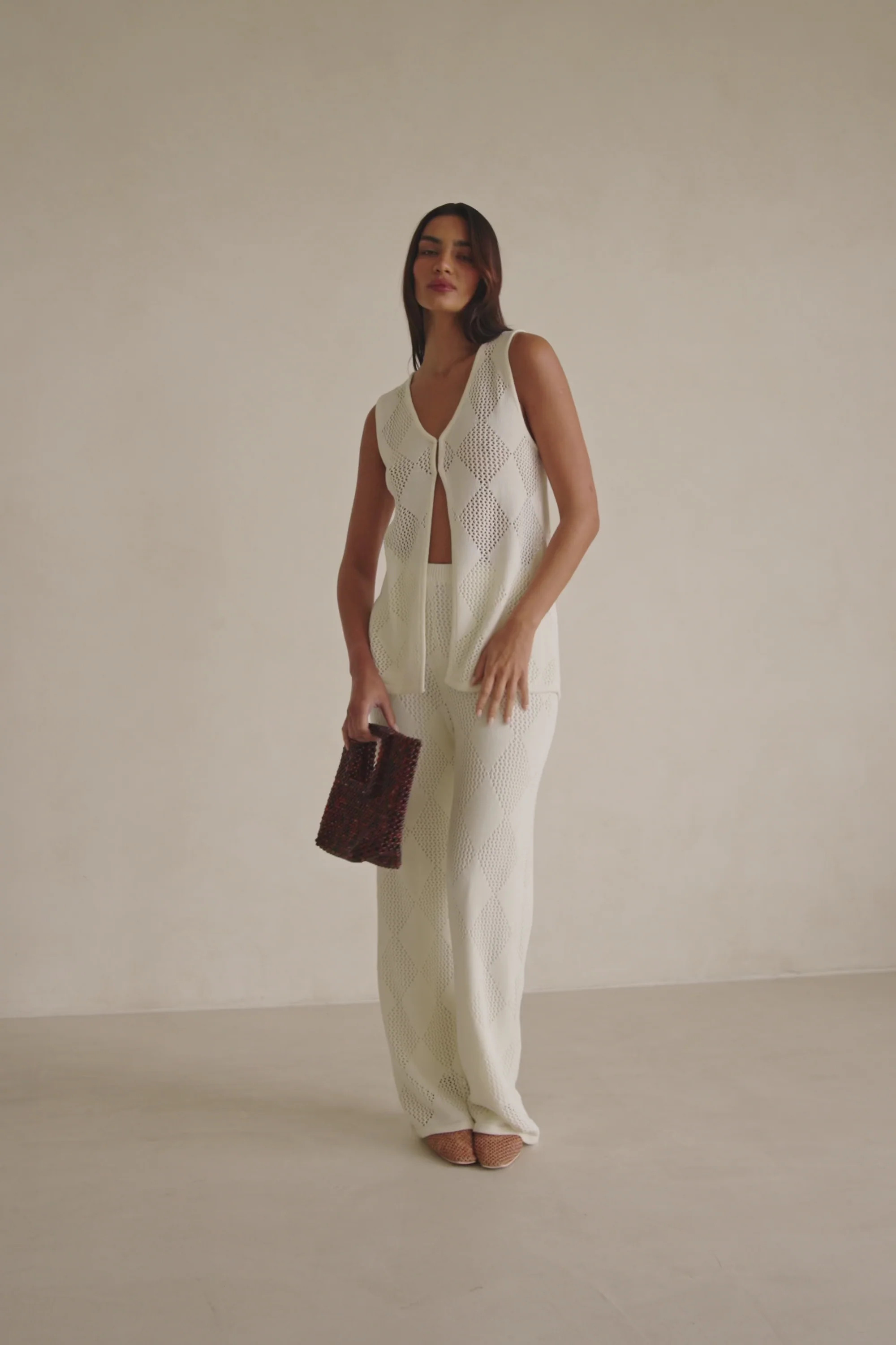 Cream Knit V Neck Blanca Top | Sabo Skirt US