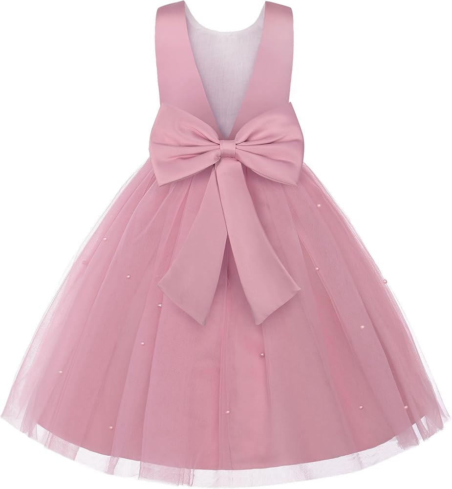 Uhnice Flower Girl Dress Satin Ball Gown for Wedding Party with Bowknot | Amazon (US)