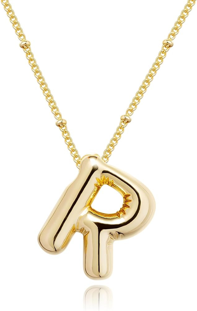 Ewrkbr\u3164 Initial Necklaces for Women, 14k Gold Plated Bubble Letter Necklace Chunky Gold Neck... | Amazon (US)