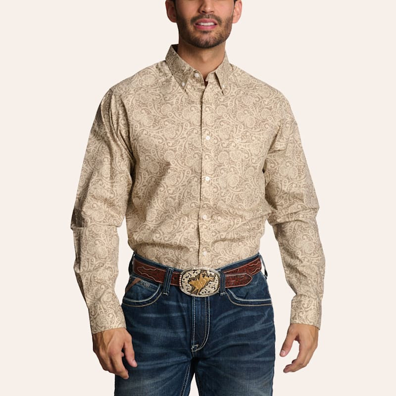 Ariat Men's Trevon Tan Paisley Print Long Sleeve Shirt | Cavender's