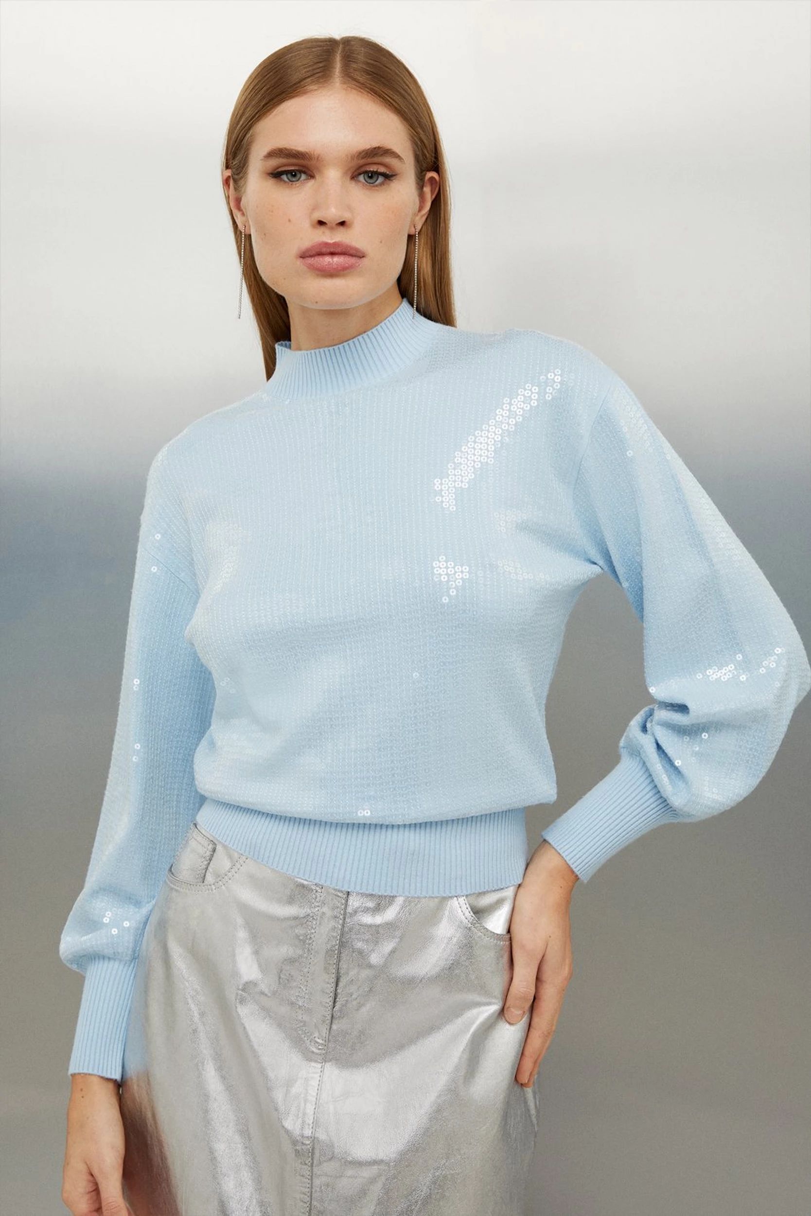 Viscose Blend Sequin Knit Cropped Sweater | Karen Millen US