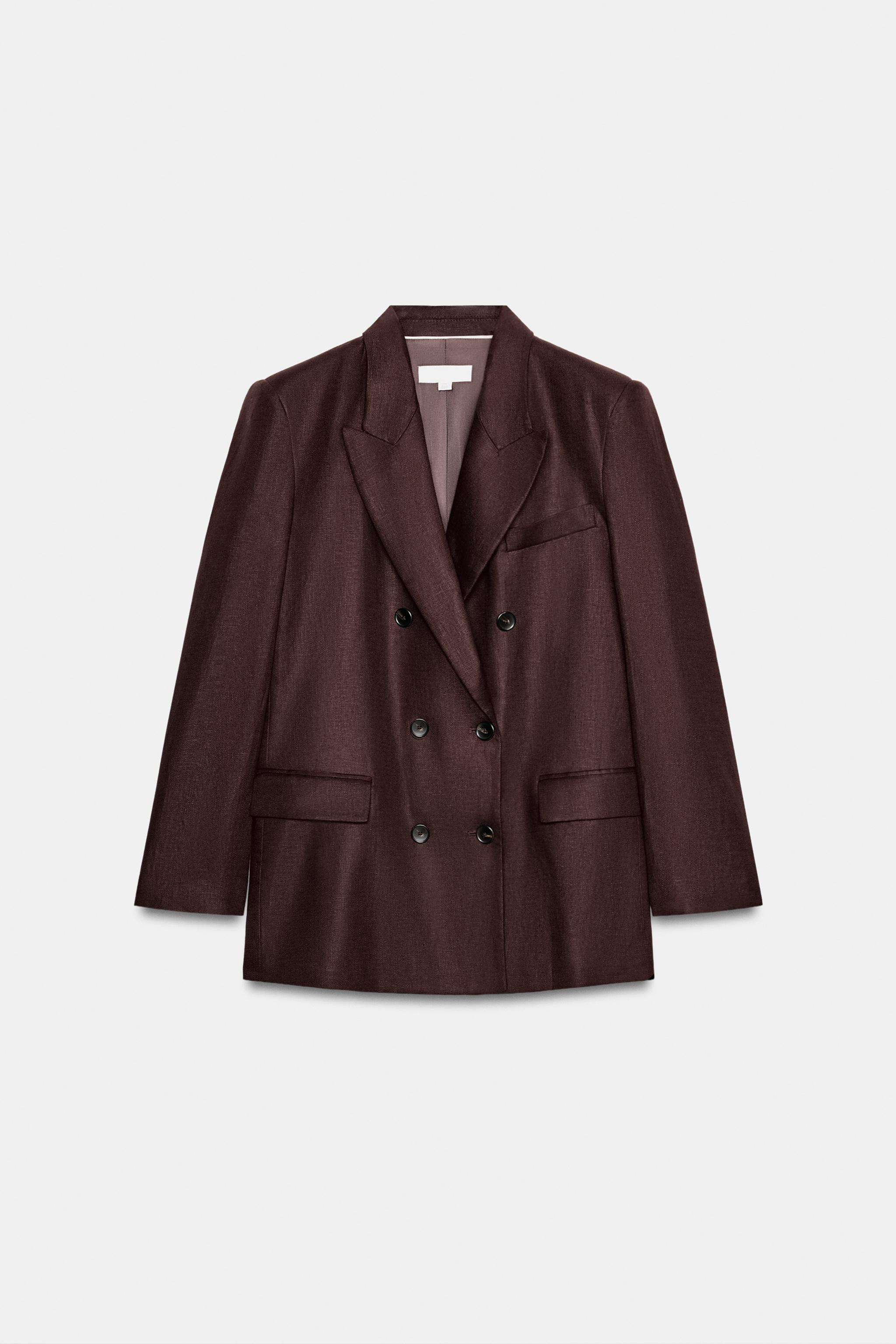 DOUBLE-BREASTED BLAZER 100% LINNEN SCHOUDERVULLING | Zara US