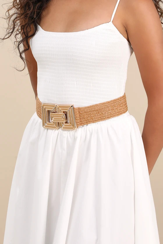 Dajana Tan and Gold Straw Woven Belt | Lulus