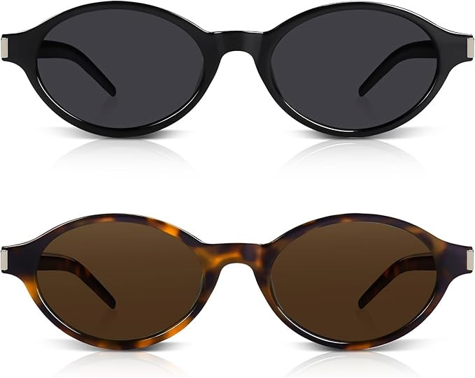 Amazon.com: DrRelax Retro Oval Sunglasses for Women Trendy 90s Small Vintage Designer Sun glasses... | Amazon (US)