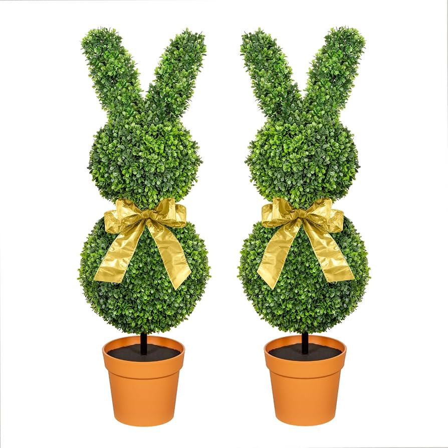 36inch Bunny Shaped Boxwood Topiary with Terracotta-Look Plastic Planter Pot, UV-Resistant Easter... | Amazon (US)