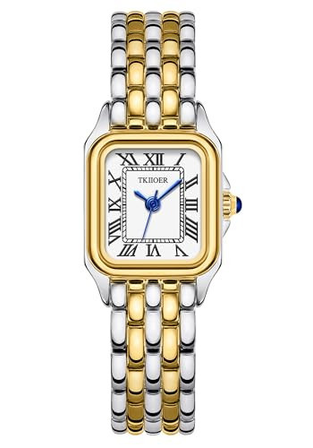 Small Gold Watches for Women, Vintage Roman Dial Ladies Watche, Two Tone Rectangular Case Analog Womens Watch (Gold and Silver) | Amazon (US)