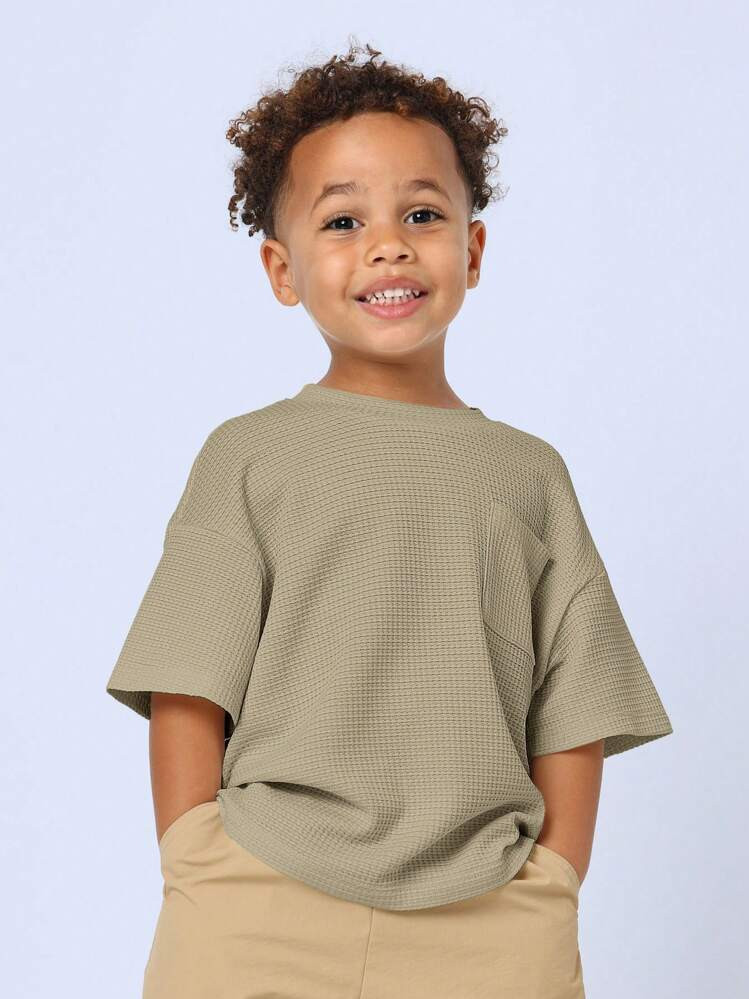 SUMWON Kids Waffle Knit Oversized T-Shirt Casual Wear Short Sleeve Crewneck Comfortable Daily Wear Top Boys Basic Essential Spring Summer Vacation | SHEIN