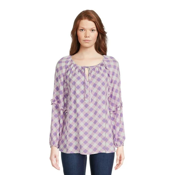 The Pioneer Woman Micro Ruffle Collar Long Sleeve Blouse, Women's | Walmart (US)