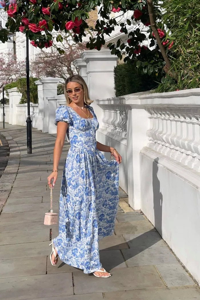 Porcelain Puff Sleeve Maxi Milkmaid Dress | boohoo (US & Canada)