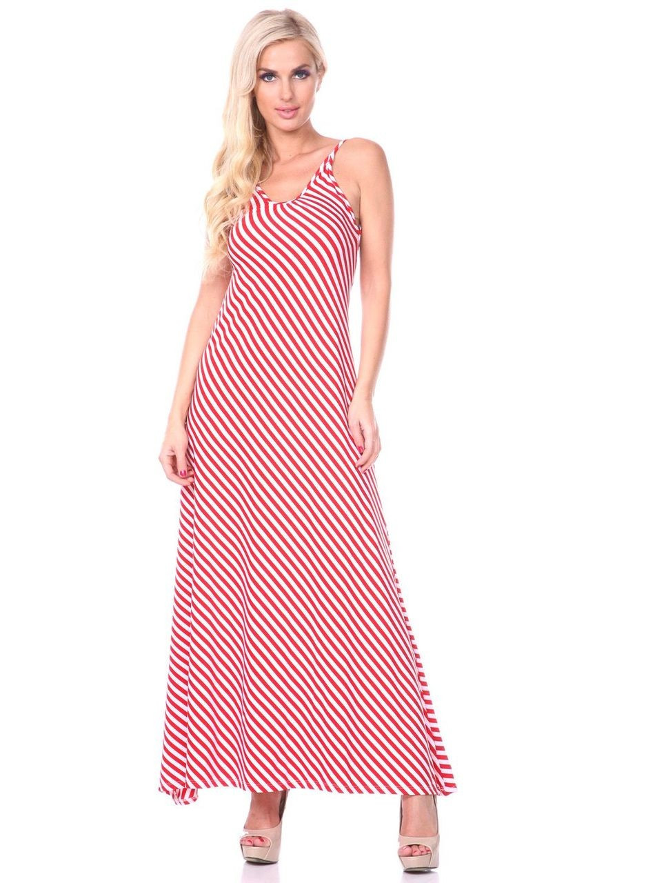 Backless Scoop Neckline Striped Maxi Dress | Dressbarn