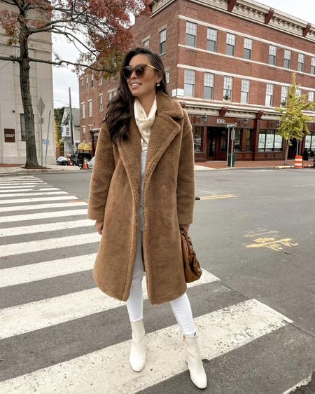 Kat Jamieson of With Love From Kat shares a teddy coat that is sold out from Gerard Darel but, similar linked below! Winter outfit, white jeans, leather booties, neutral style. 

#LTKstyletip #LTKshoecrush #LTKSeasonal