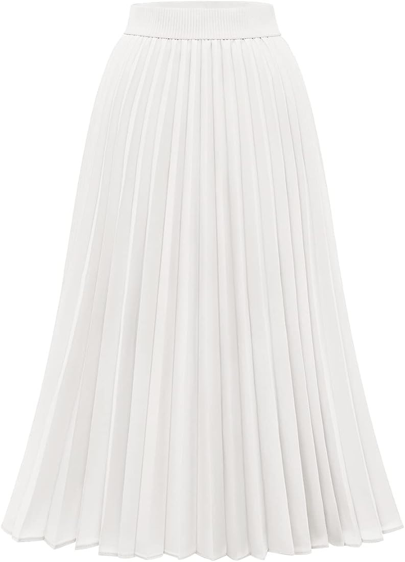 DRESSTELLS Pleated Midi Skirts for Women Midi Long Chiffon High Waisted A Line Skirts Shirring Sw... | Amazon (US)