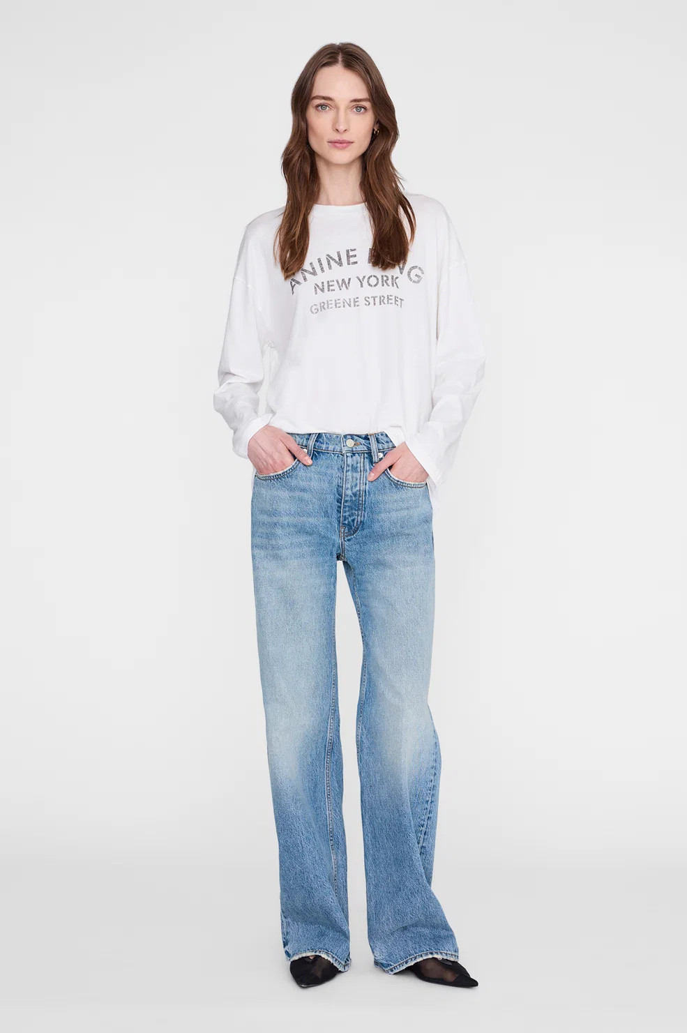 Ivan Long Sleeve New York Stencil - Ivory | Anine Bing