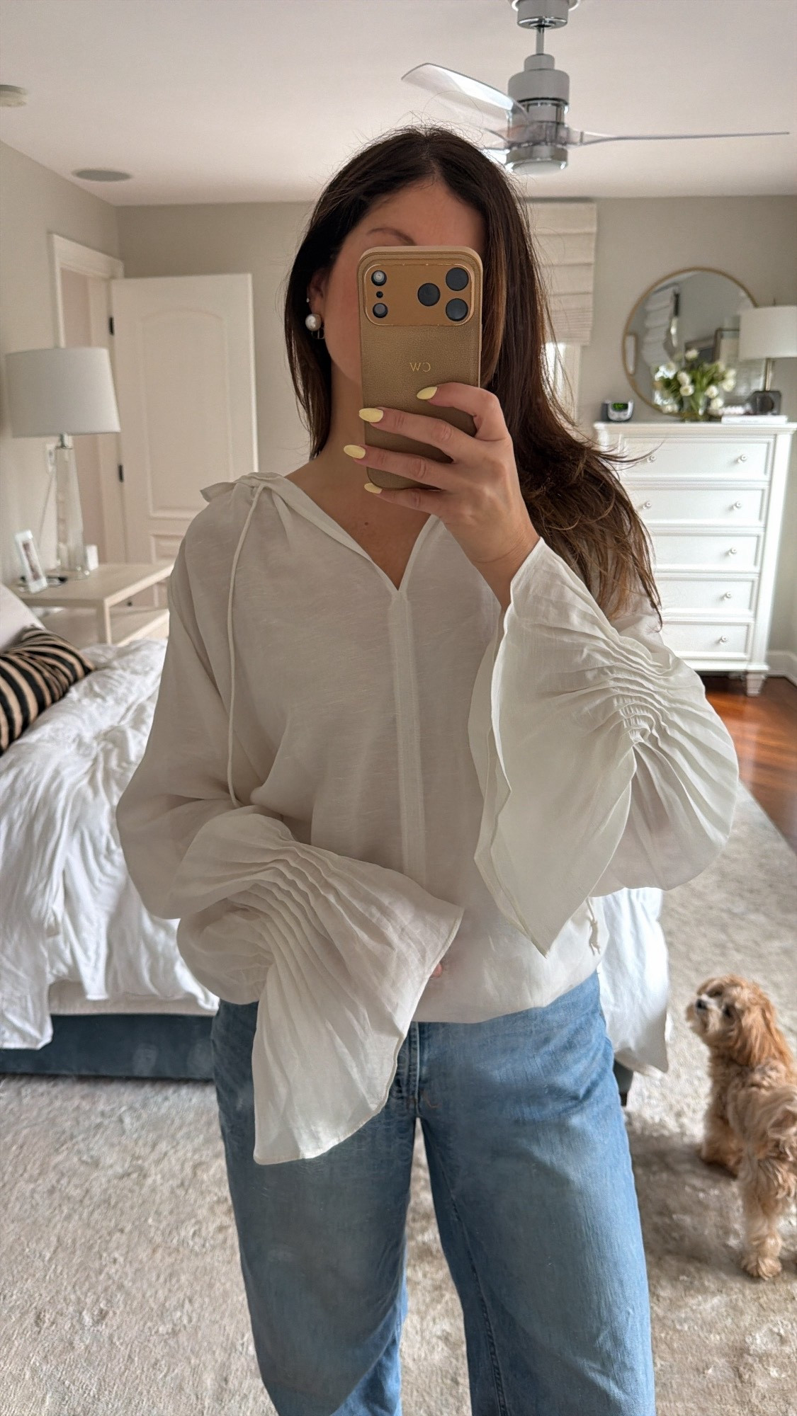 I love this oversized bell sleeve blouse. It runs very big. I size down to a small. Spring, summer, outfit idea, ideas, look for less, White.

#LTKWorkwear #LTKootd