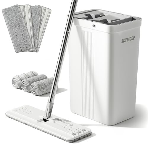 JOYMOOP Mop and Bucket with Wringer Set with 50" Mop Handle with Flexible 13" Flat Head with 7pcs Microfiber Mop Pads - White | Amazon (US)