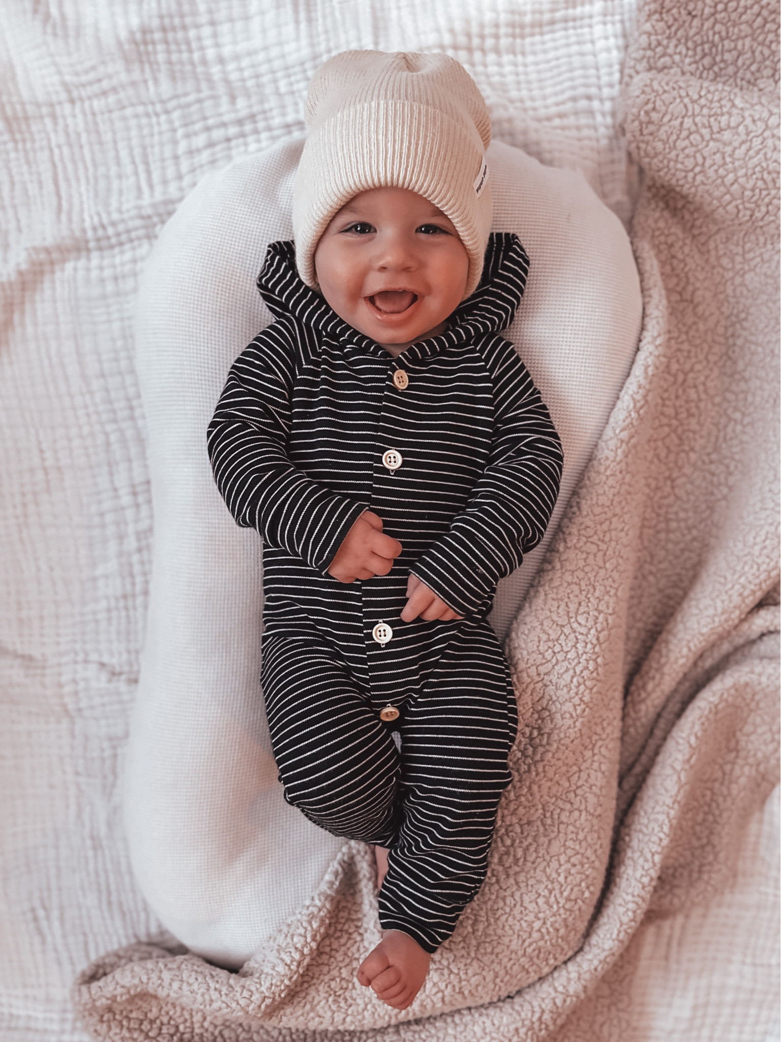 Follow us on Instagram for more outfit inspo @tayyy813

Age in Photo: 10M
Jumpsuit Size: 12-18M

baby boy outfit, cute baby clothes, baby fashion, baby style, baby boy style, beanie, baby boy fashion, 10 months, smiley, aesthetic baby, neutral baby clothes, black and white, romper, stripes, hooded jumpsuit, hooded romper

#LTKbaby #LTKstyletip #LTKkids