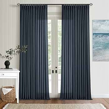 Navy 90 Inch Linen Curtains Pinch Pleated for Living Room Bedroom Dining Boho Modern Light Filter... | Amazon (US)