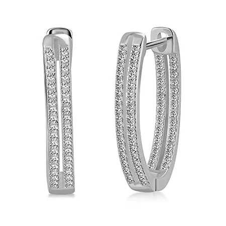925 Sterling Silver Hoop Earrings Cubic Zirconia | Walmart (US)