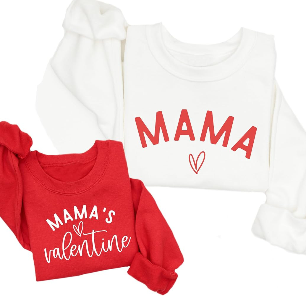 Mama Mini Valentines Day Matching Outfit, Mama's Valentine Baby Bodysuit, Mama Sweatshirt Mommy a... | Amazon (US)