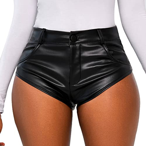 Libairo Faux Leather Goth Shorts for Women Black Sexy High Waisted Dance PU Leather Shorts with Zipper Plus Size | Amazon (US)