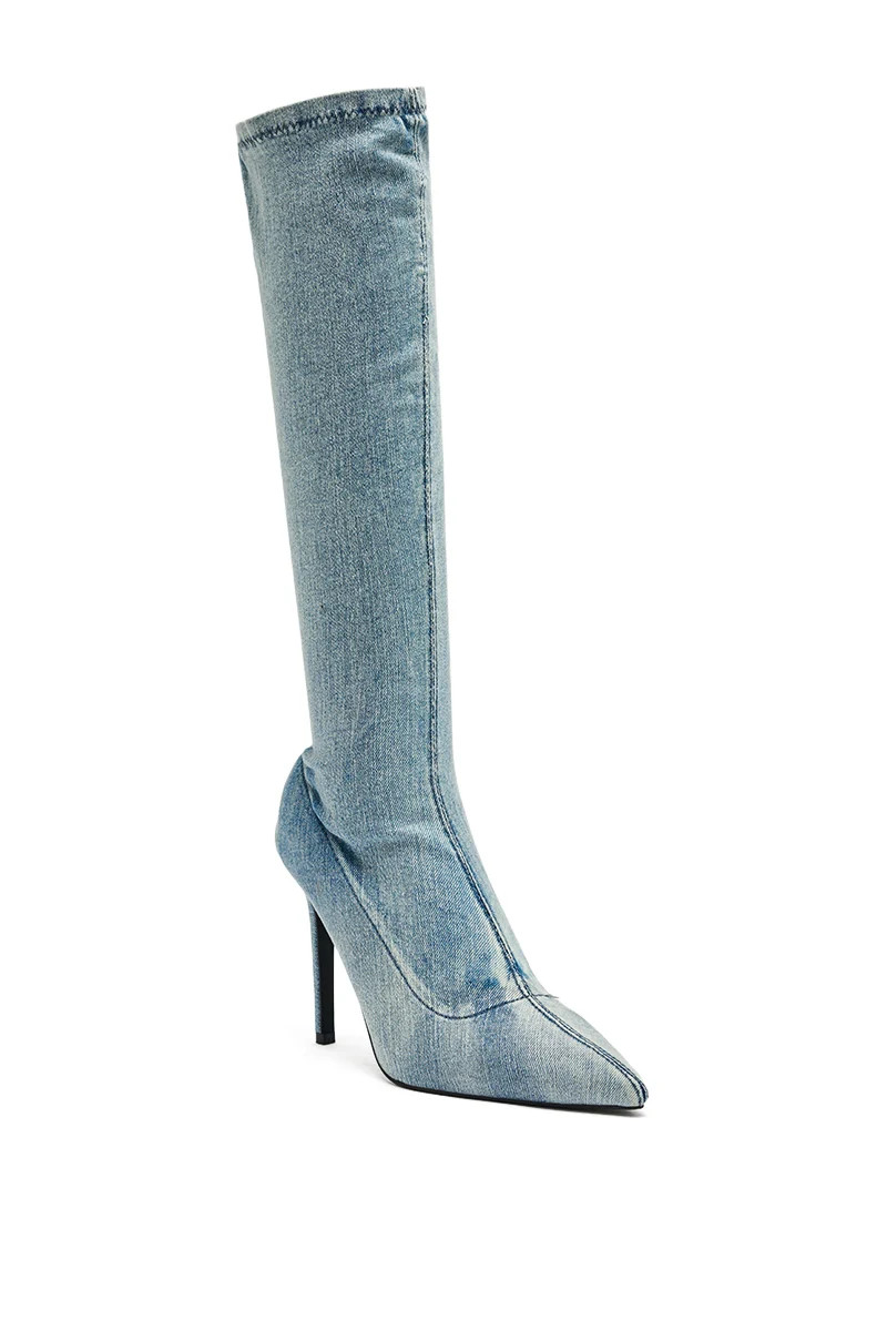 Blue Stretch Denim Knee High Boot | AKIRA | AKIRA