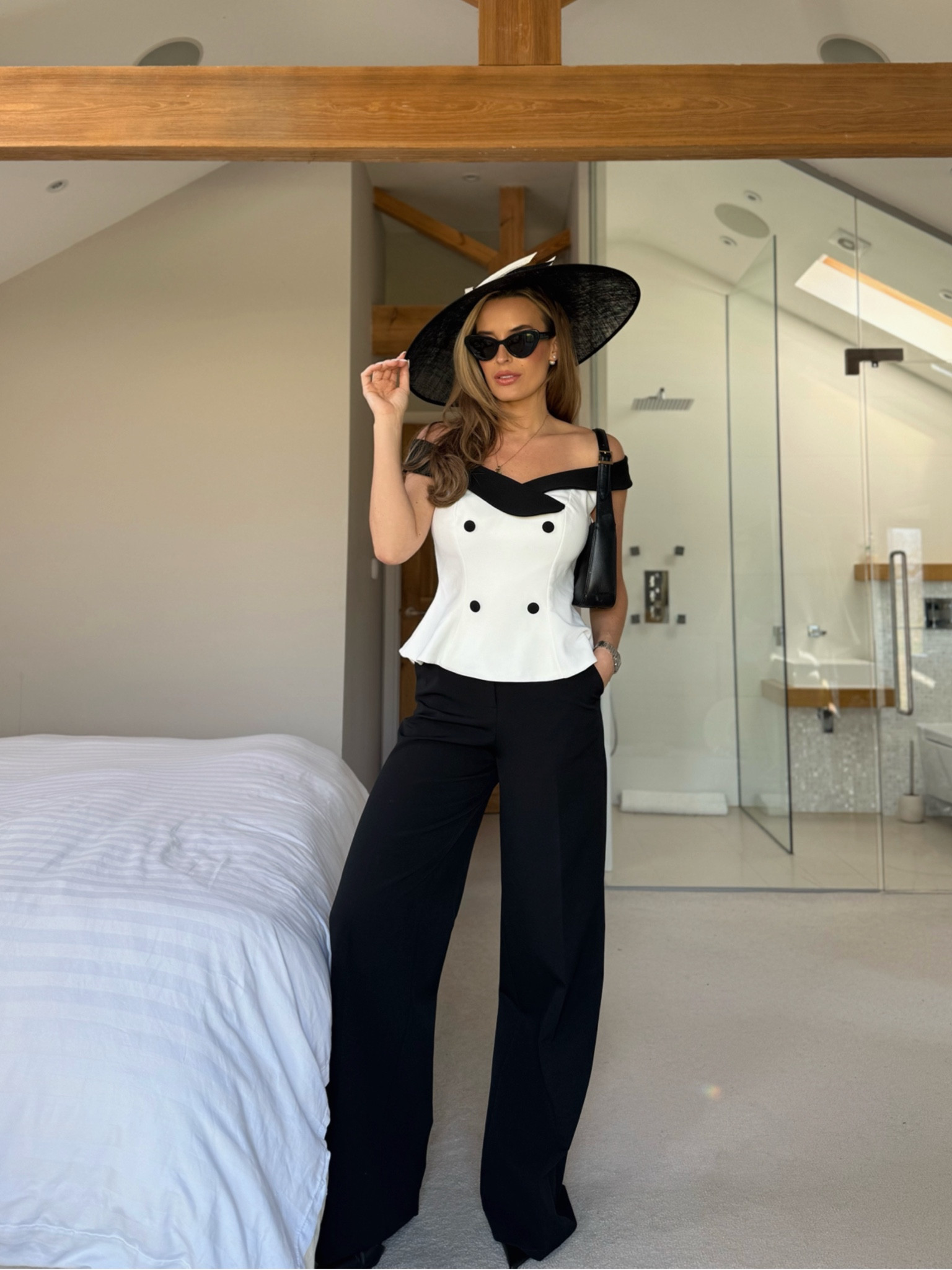 Ladies Day outfits 2/7 🤎 We’ve gone monochrome chic- but a spring style trouser suit separates! Style with black & white accessories, a kitten heel & of course my favourite cat eye sunglasses to finish the look 🐎 


#LTKspring #LTKwedding #LTKstyletip