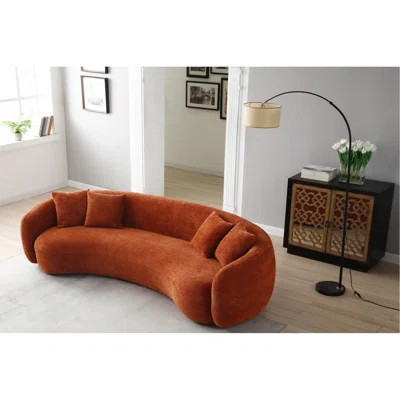 102'' 5-Seater Boucle Sofa Modern Sectional Half Moon Leisure Couch Curved Sofa Teddy Fleece Orange | Wayfair North America