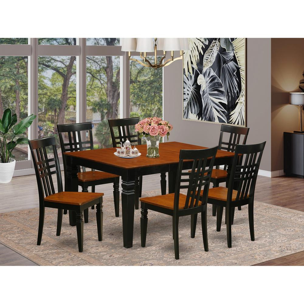 7 Pc Dining set with a Kitchen Table and 6 Wood Dining Chairs in Black | Shop Simon