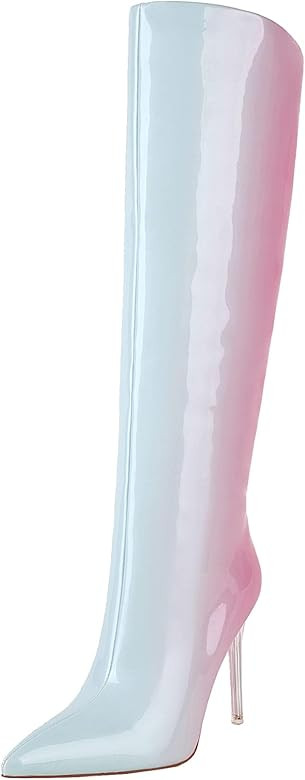 Reitoye Knee High Pointed Toe Stiletto High Heels Boots for Women Fashion Ombre Pull on Boot | Amazon (US)