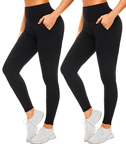 FULLSOFT Soft Black Leggings with Pockets for Women - High Waisted Tummy Control No See Through Workout Clothes for Women Yoga Cycling Pants Fitness Clothing(2 Pack Black(Pockets),XX-Large-3X-Large) | Amazon (US)