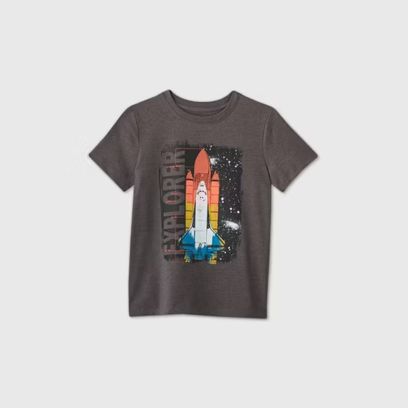 Boys' Short Sleeve 'Rocket Explorer' Graphic T-Shirt - Cat & Jack™ Gray | Target